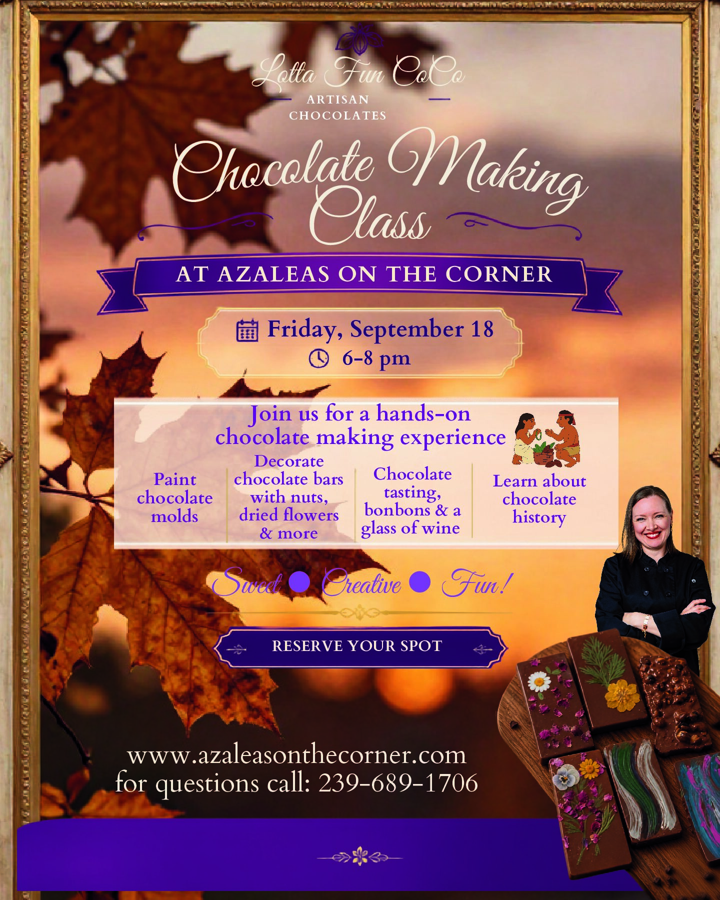Chocolate class at Azaleas on the corner 9/18